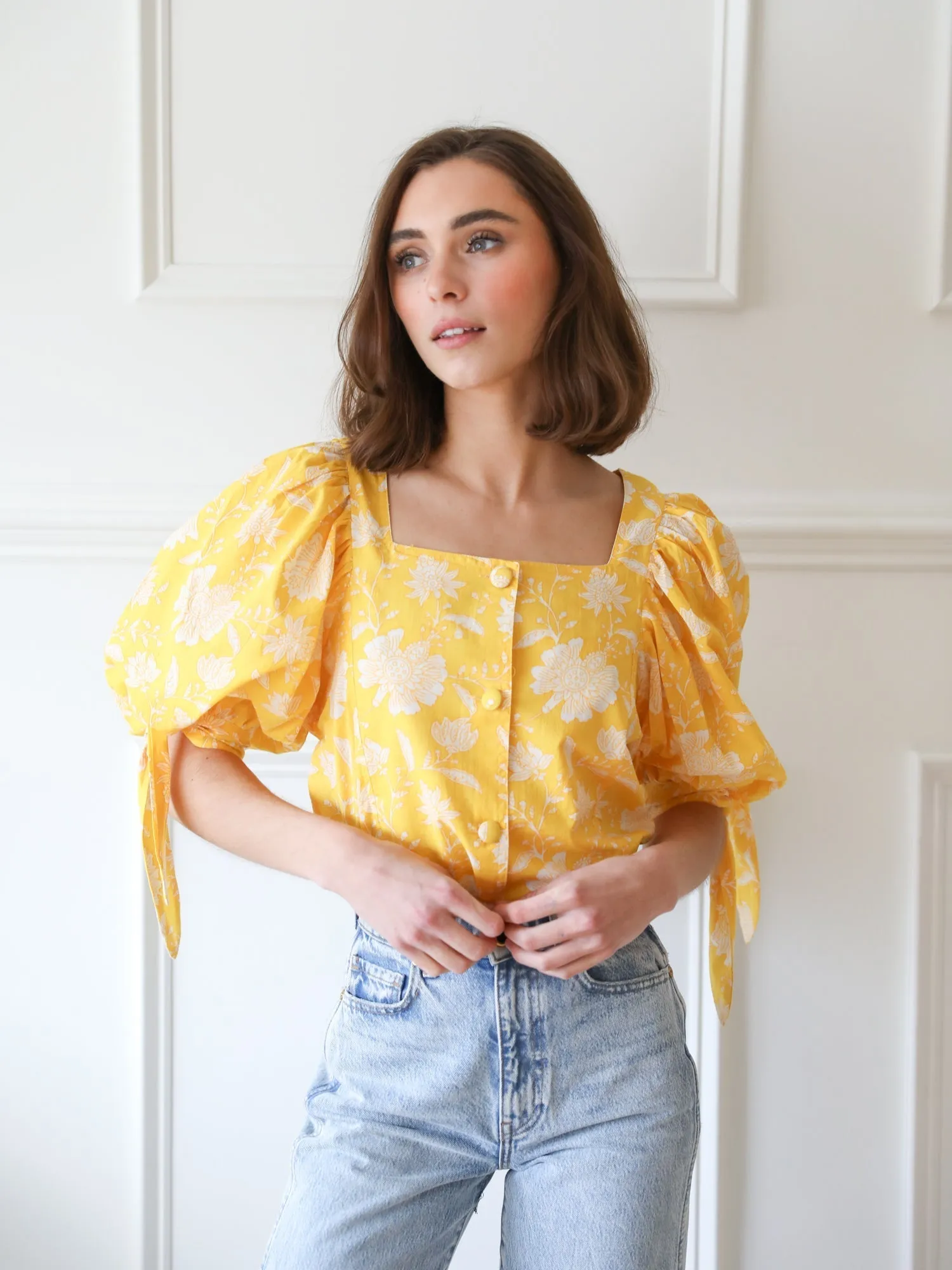 Evelyn Top in Yellow Zinnia sold by MILLE