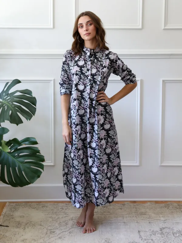 Sadie Caftan in Tropical Night sold by MILLE