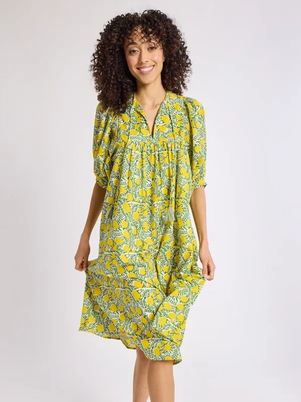 Saffron Dress in Lemons sold by MILLE