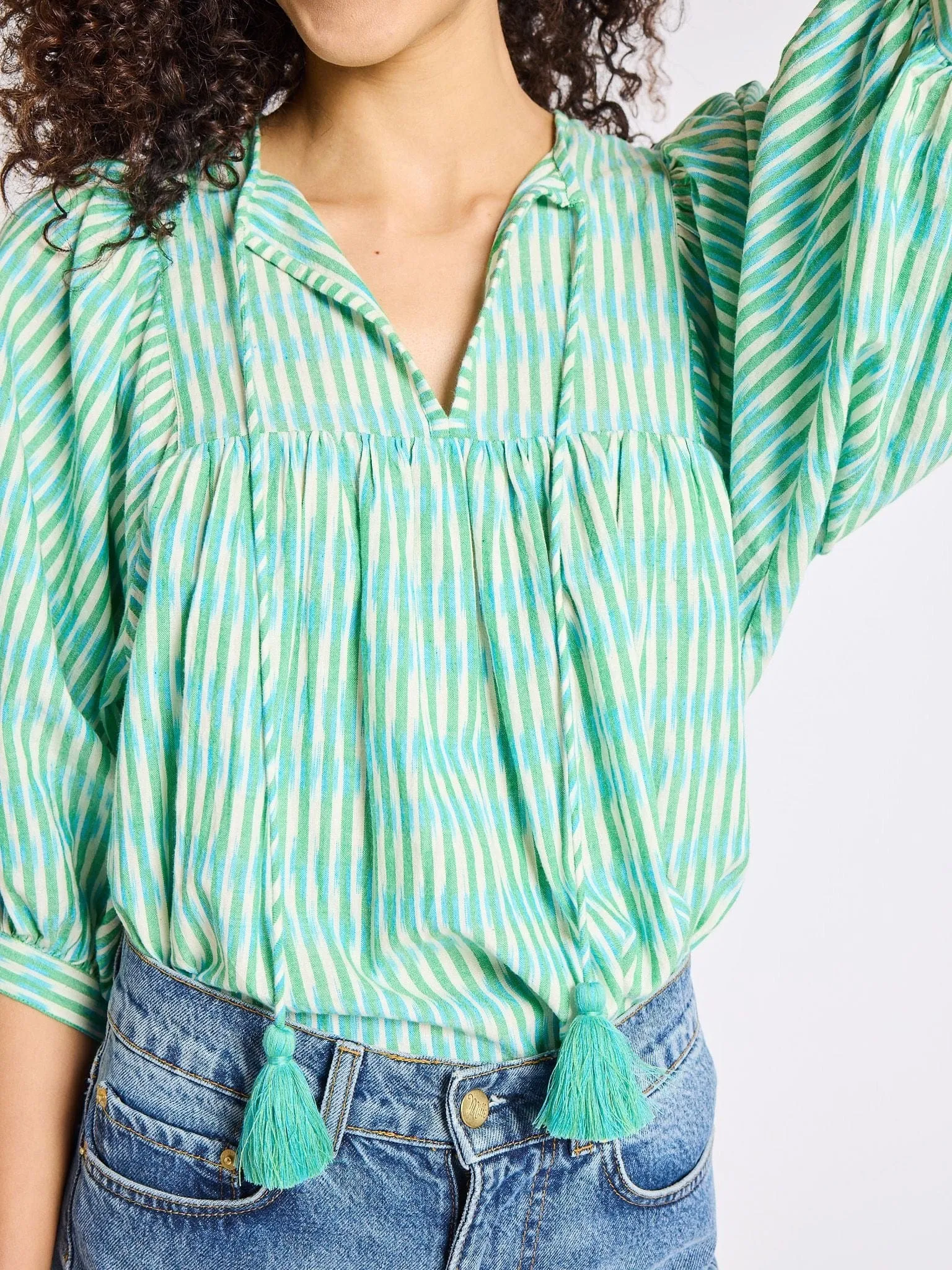 Thalia Top in Green & Blue Ikat sold by MILLE product image thumbnail 5