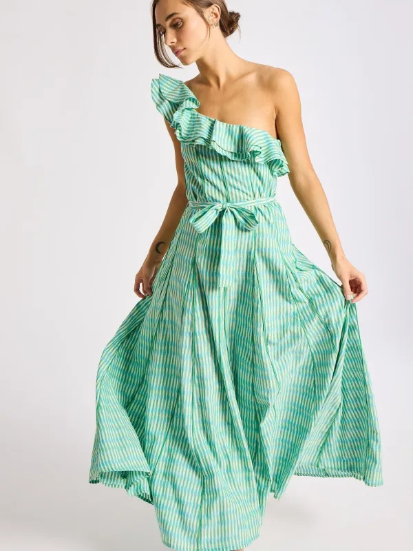 Yvonne Dress in Green & Blue Ikat sold by MILLE