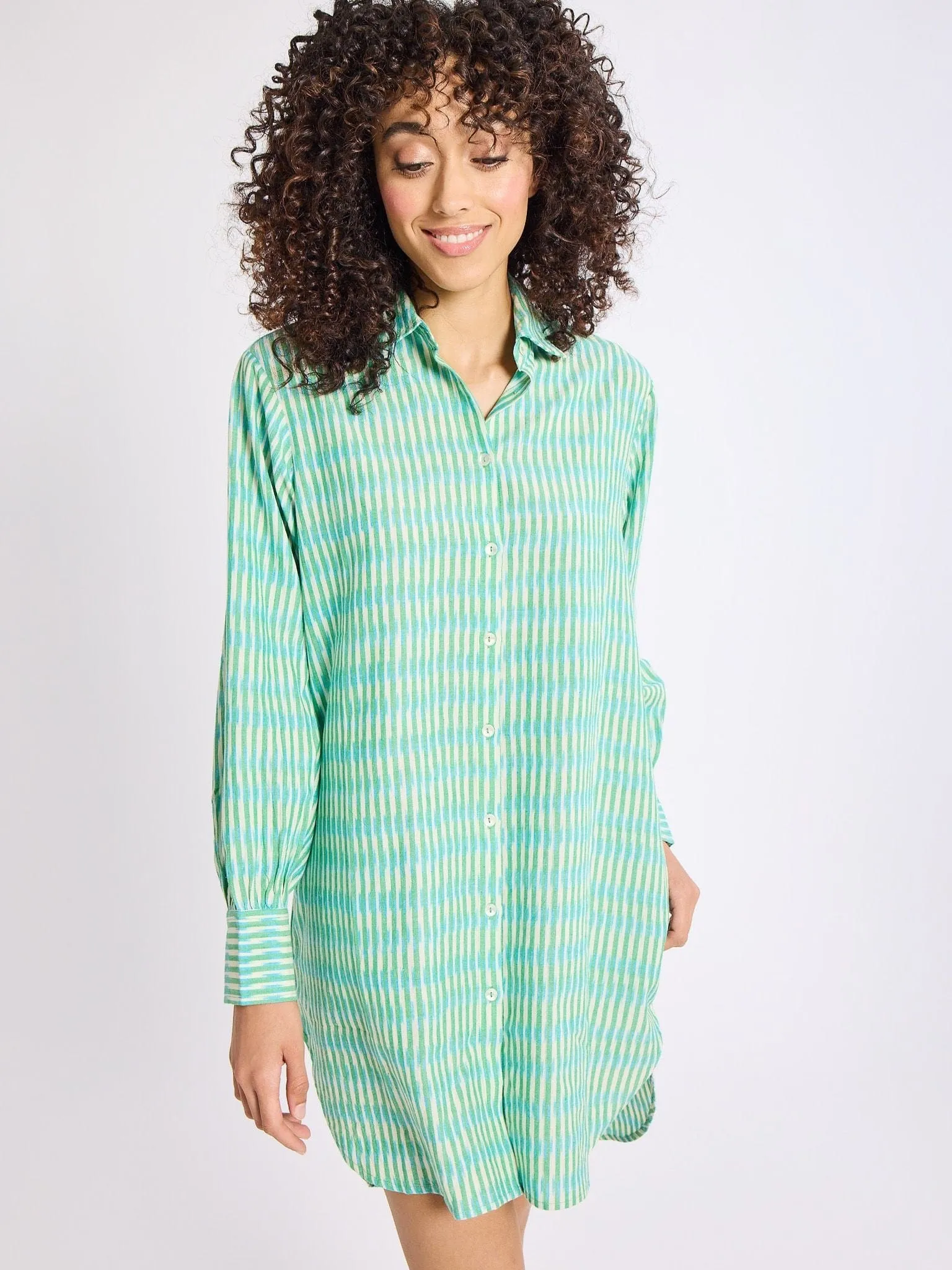 Holly Mini Dress in Green & Blue Ikat sold by MILLE