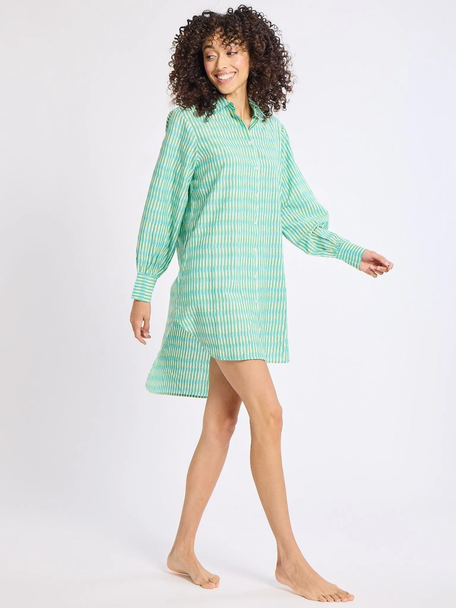 Holly Mini Dress in Green & Blue Ikat sold by MILLE product image thumbnail 2