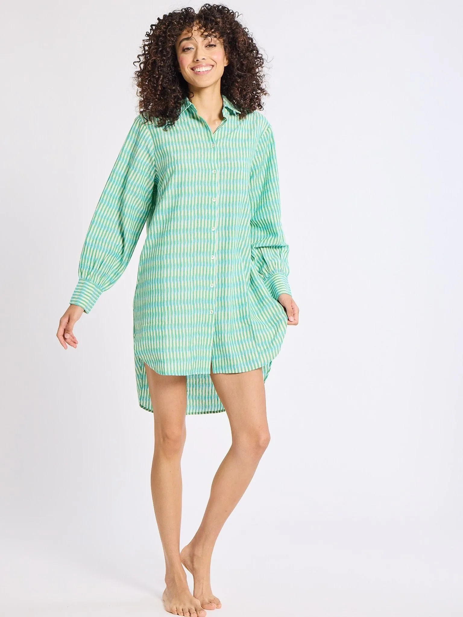 Holly Mini Dress in Green & Blue Ikat sold by MILLE product image thumbnail 3