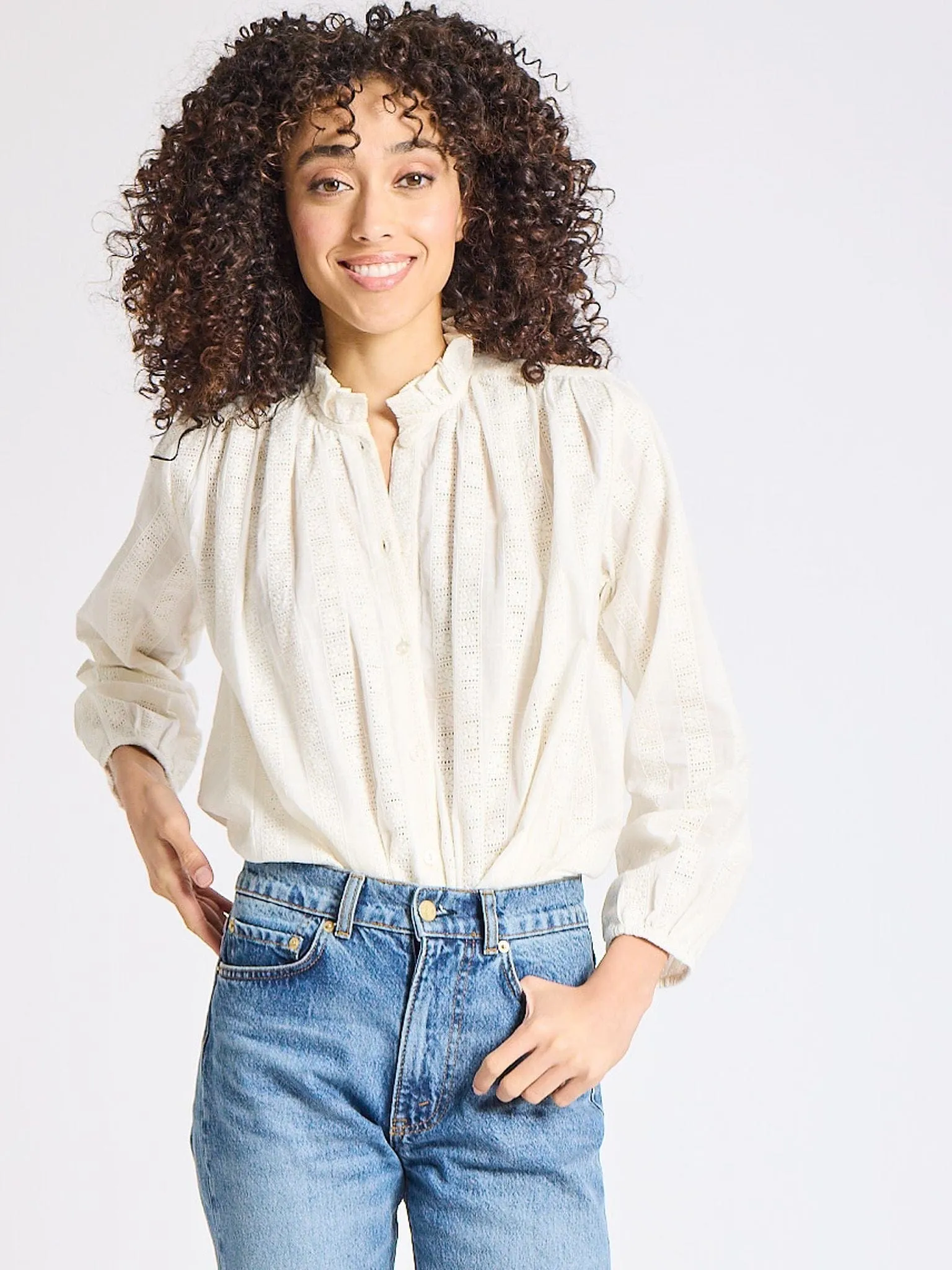 Francesca Top in Ivory Eyelet sold by MILLE