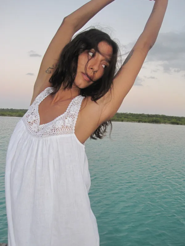 Adelia Dress in White Linen sold by MILLE