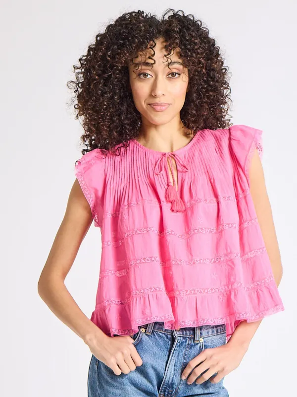 Maria Top in Carmine Lace & Embroidery sold by MILLE