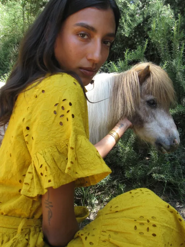 Victoria Dress in Marigold Eyelet sold by MILLE