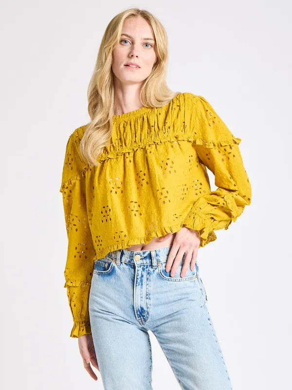 Thea Top in Marigold Eyelet sold by MILLE