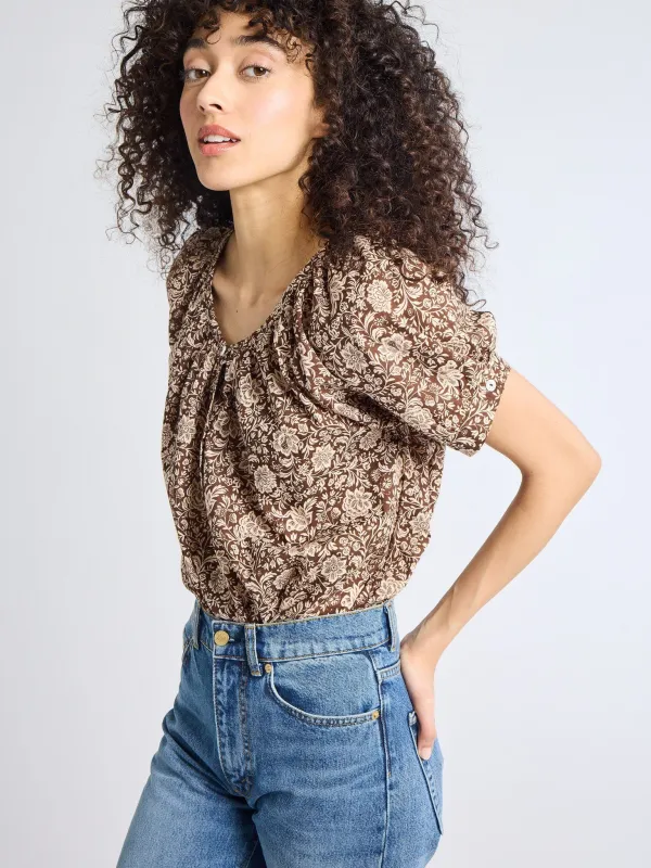 Naomi Top in Cocoa Floral sold by MILLE