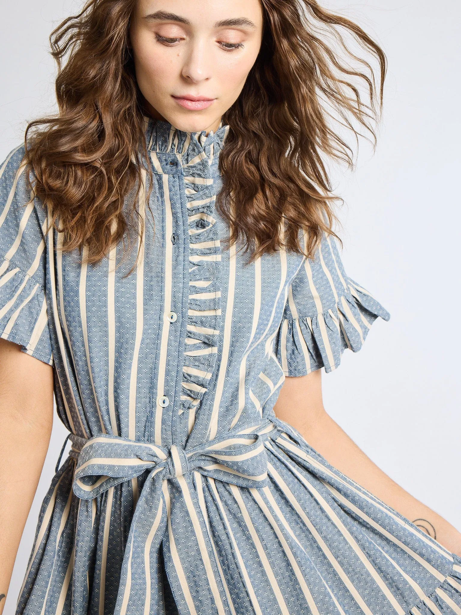 Victoria Dress in Chambray Stripe sold by MILLE product image thumbnail 2
