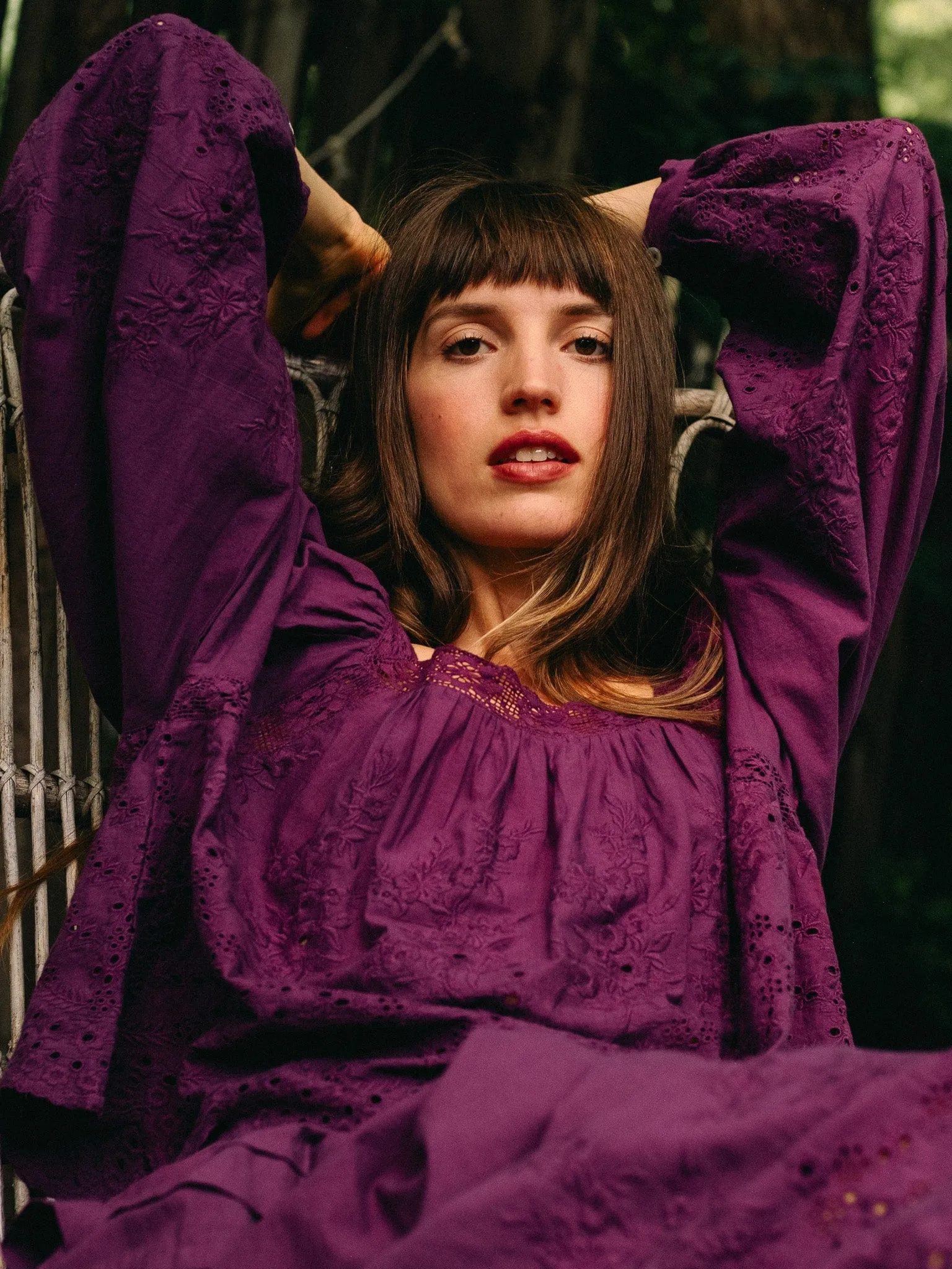 Maureen Top in Plum Eyelet sold by MILLE