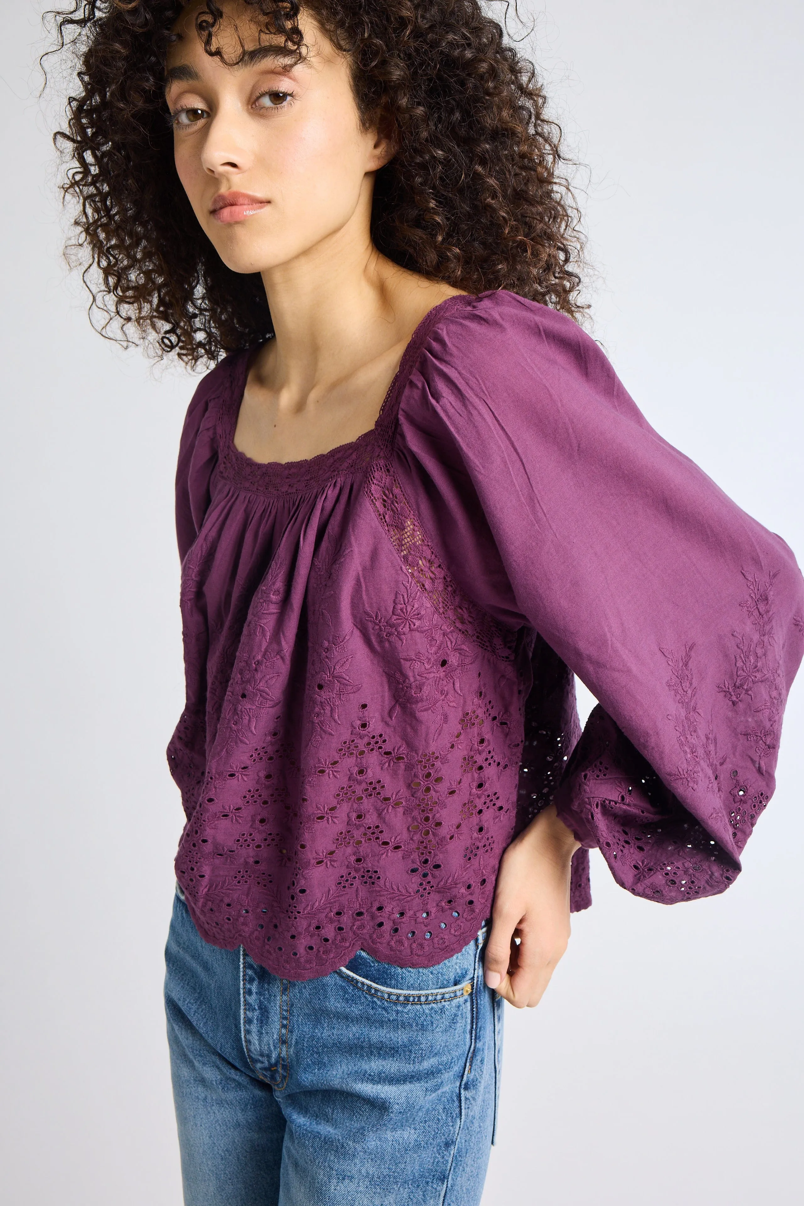 Maureen Top in Plum Eyelet sold by MILLE product image thumbnail 4