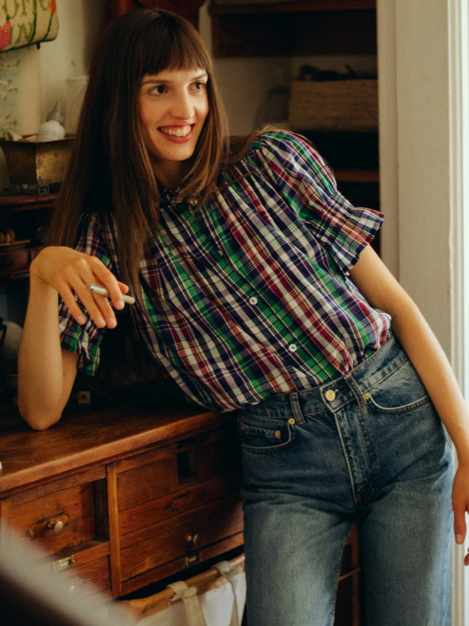 Marnie Top in Ivy Plaid sold by MILLE product image thumbnail 3