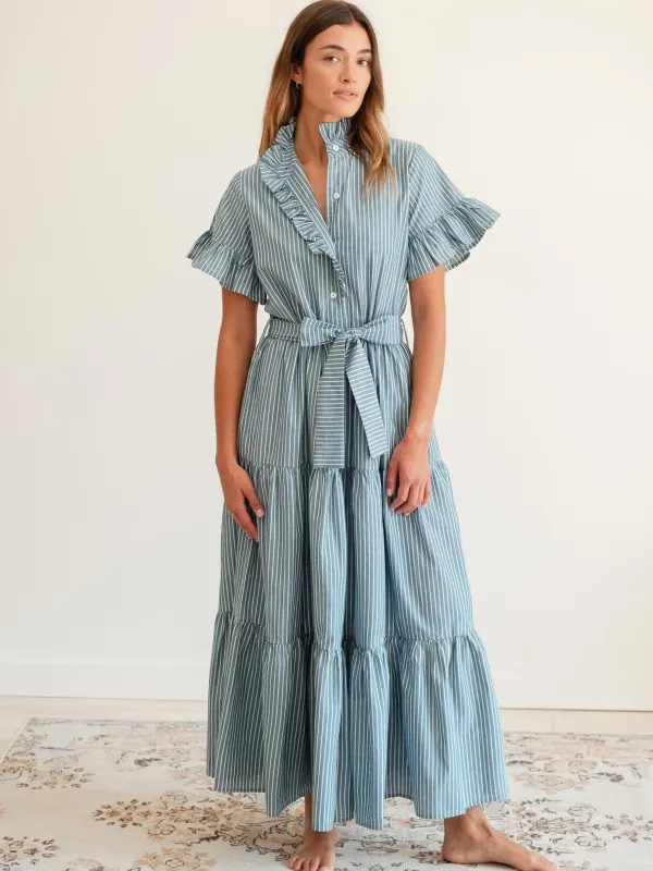 Victoria Dress in Forest Stripe sold by MILLE