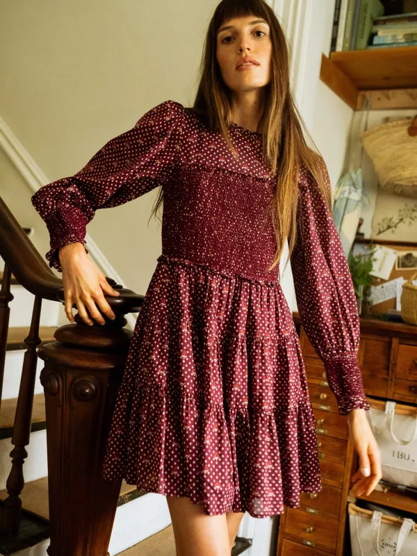 Maeve Dress in Burgundy Foulard sold by MILLE