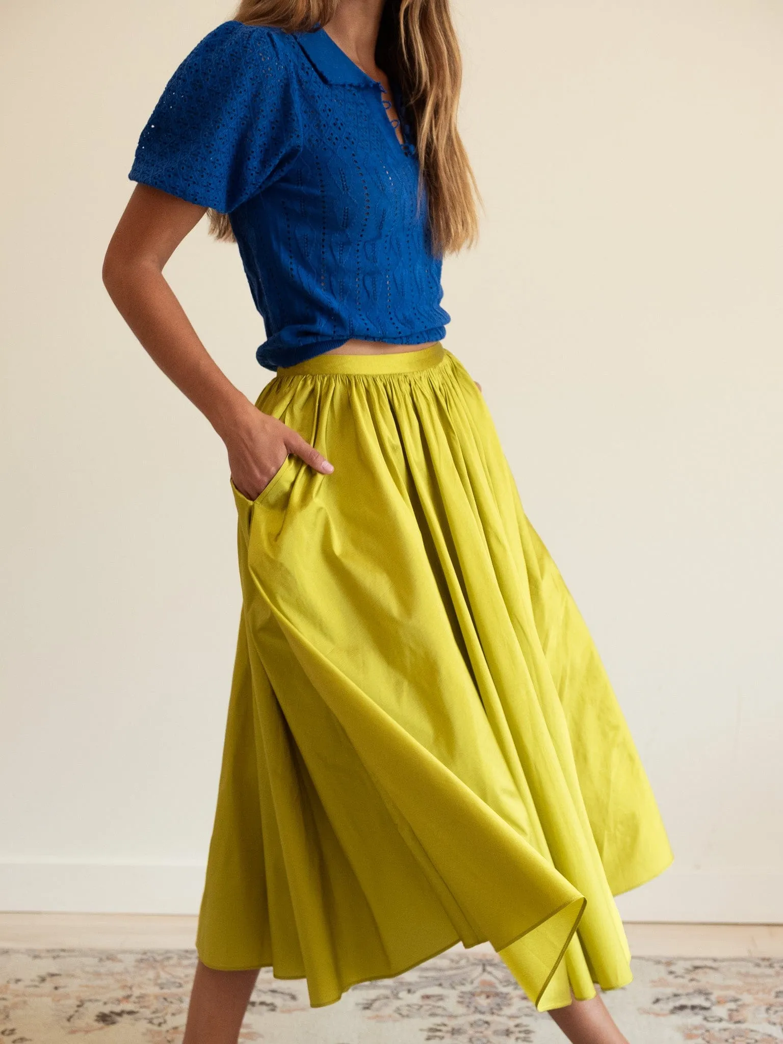 Ayla Skirt in Chartreuse Taffeta sold by MILLE product image thumbnail 4