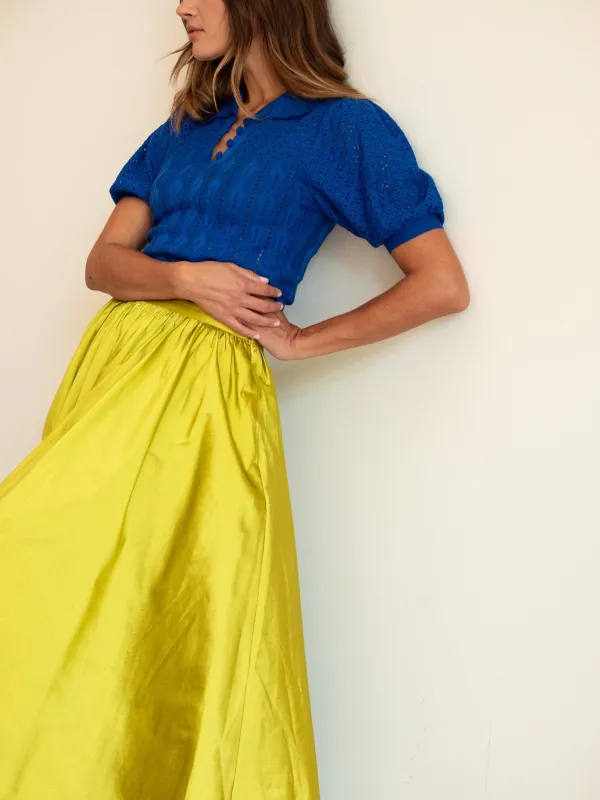 Ayla Skirt in Chartreuse Taffeta sold by MILLE
