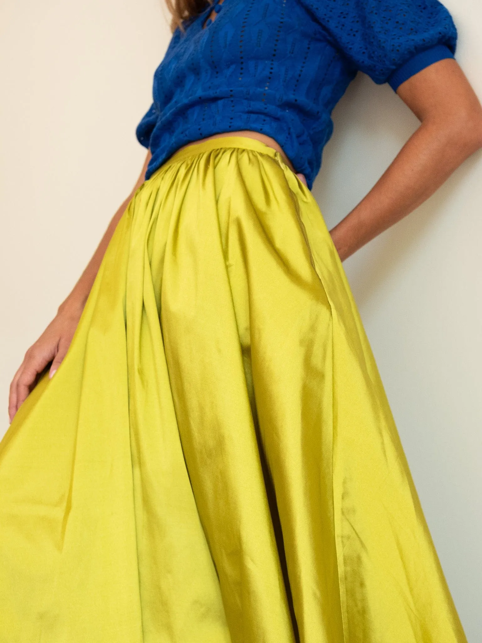 Ayla Skirt in Chartreuse Taffeta sold by MILLE product image thumbnail 3