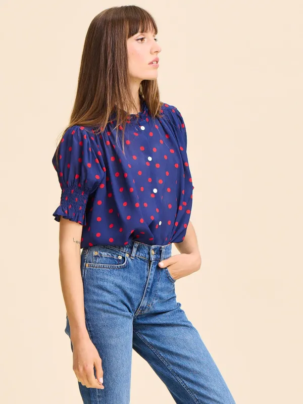 Marnie Top in Navy Dot sold by MILLE
