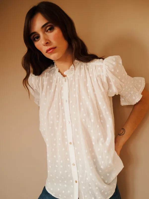 Marnie Top in White Hearts sold by MILLE