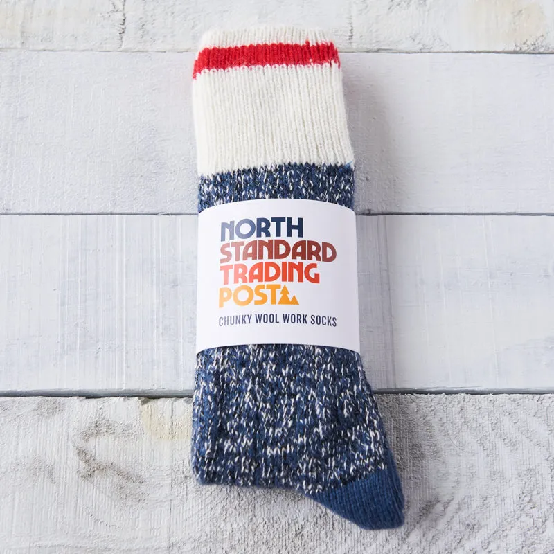 Chunky Wool Work Sock - Navy with Red Stripe sold by North Standard Trading Post