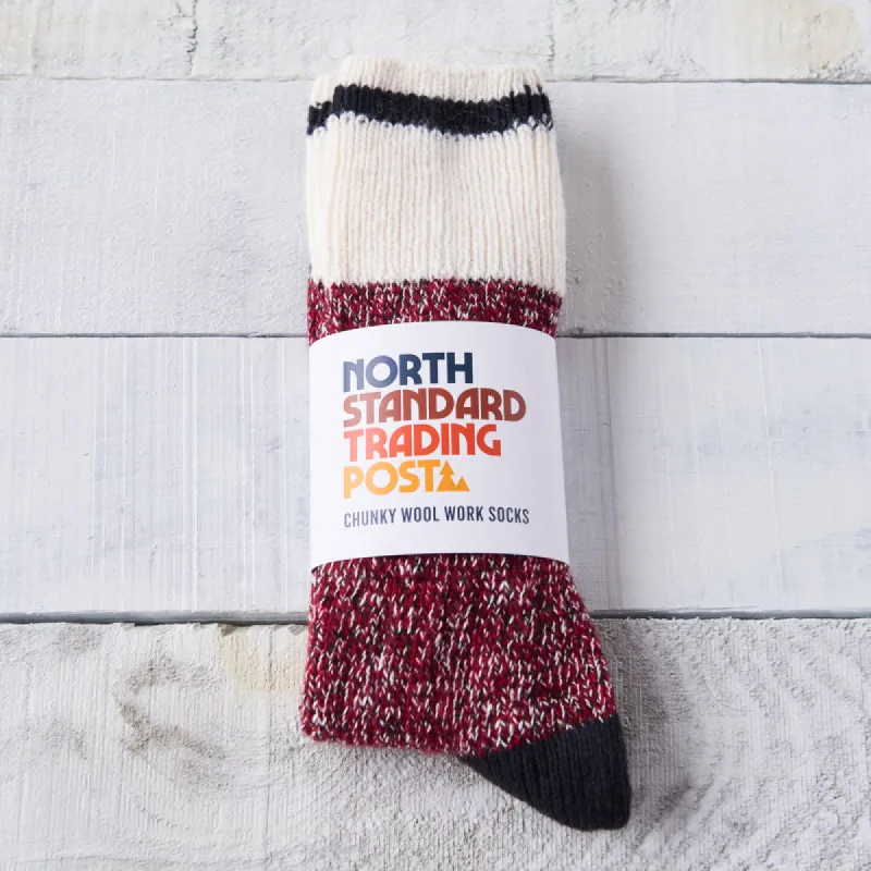 Chunky Wool Work Sock - Red with Black Stripe sold by North Standard Trading Post