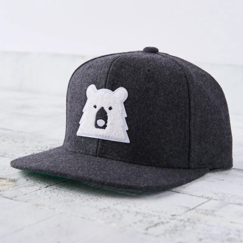 Melton Snapback - Charcoal with Polar Chenille Bear sold by North Standard Trading Post