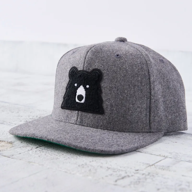 Melton Snapback - Heather with Black Chenille Bear sold by North Standard Trading Post