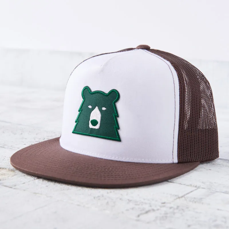 Mesh Poplin Hat - Brown/White with Spruce Bear sold by North Standard Trading Post