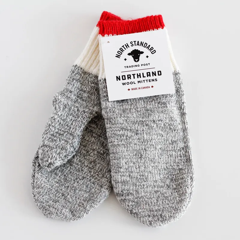 Northland Mittens - Grey with Red Stripe sold by North Standard Trading Post