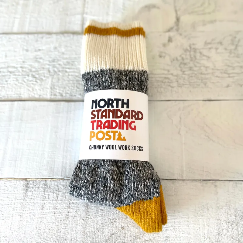 Chunky Wool Work Sock - Charcoal with Mustard Stripe sold by North Standard Trading Post