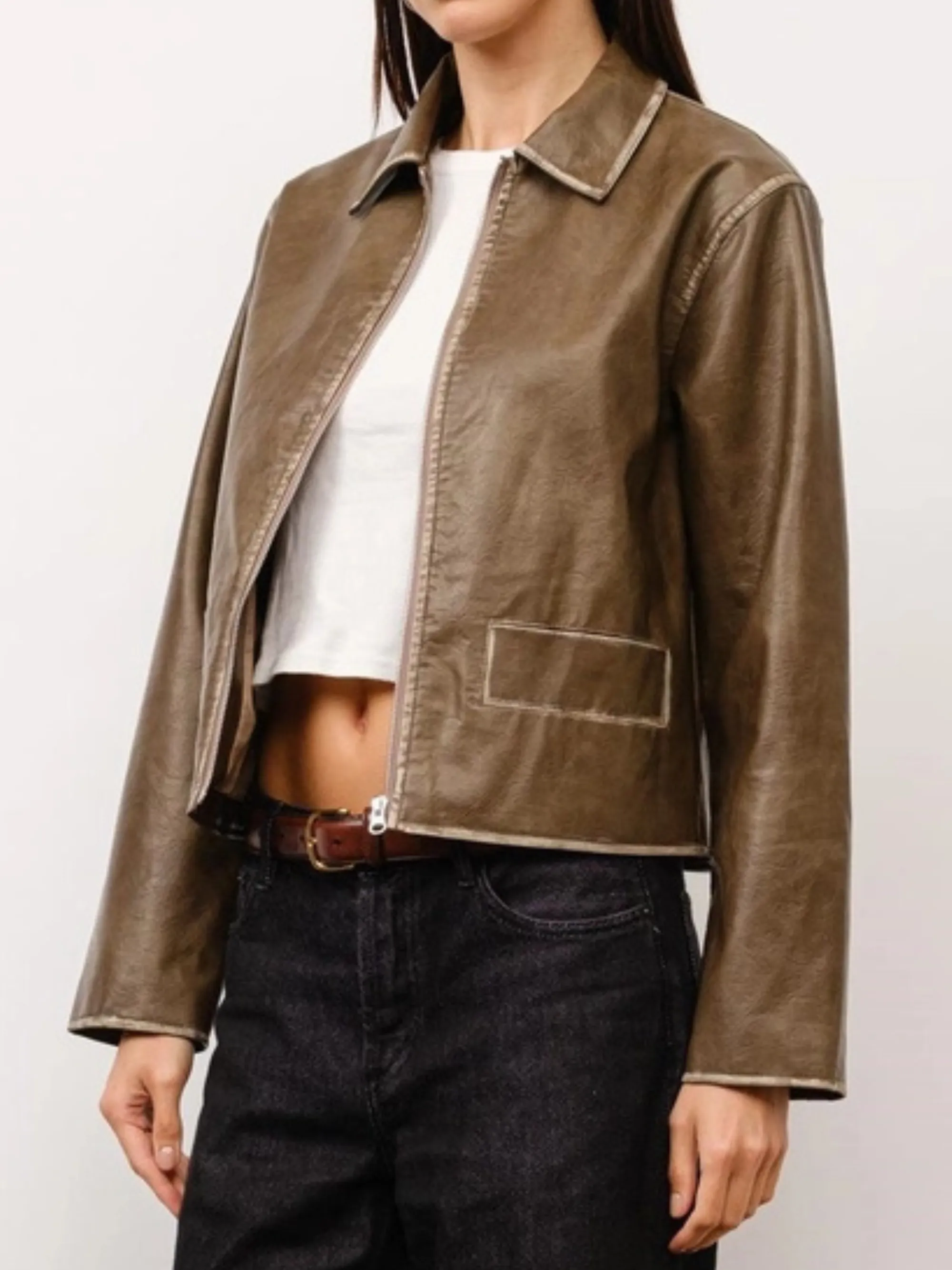 Kai Collared Leather Jacket sold by CoutuKitsch product image thumbnail 2