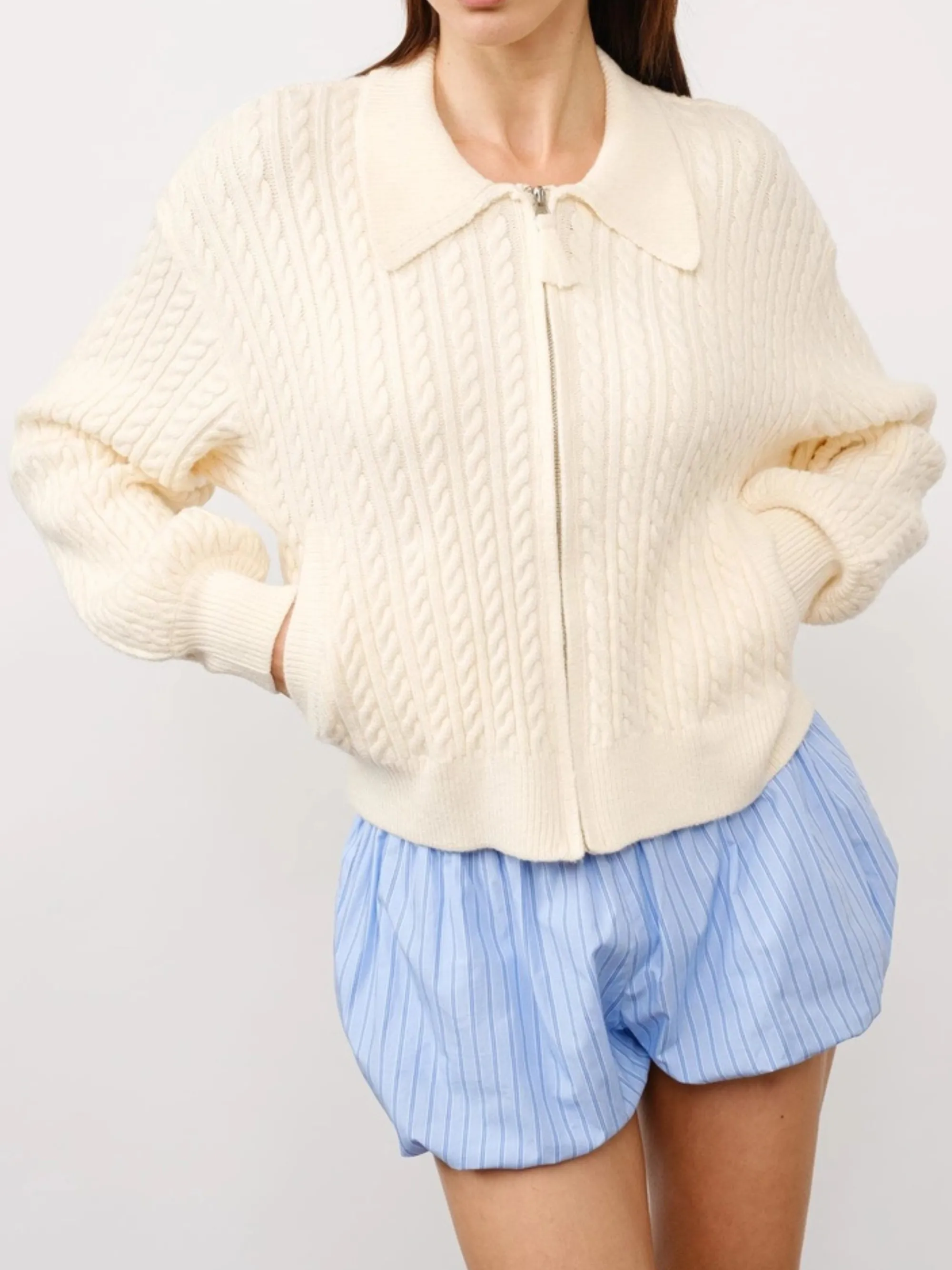 Joelle Cable Knit Zip Up Sweater sold by CoutuKitsch