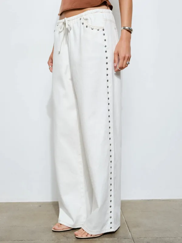 Marlowe Studded Denim Pants | White sold by CoutuKitsch
