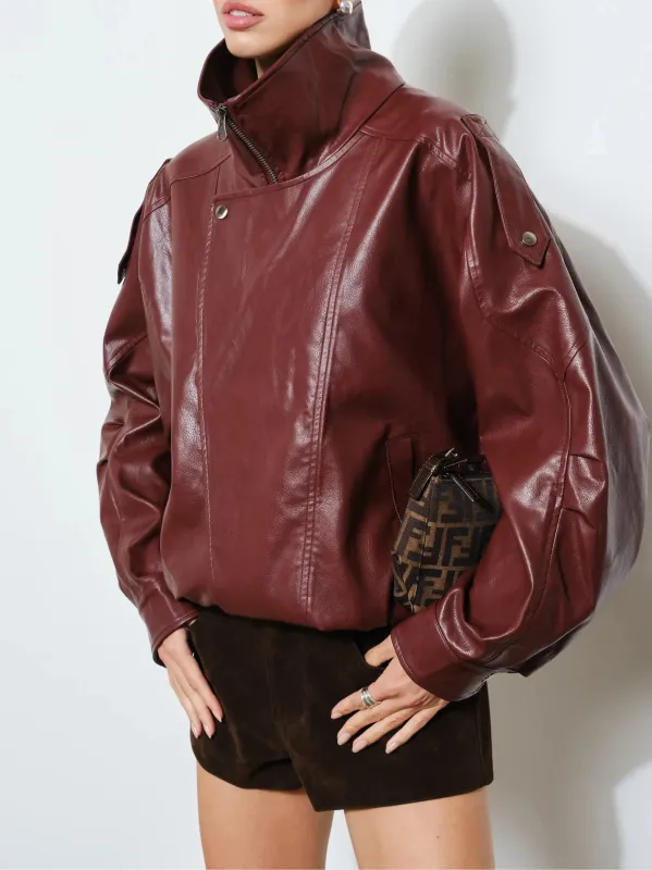 Perry Faux Leather Bomber made by Loucia
