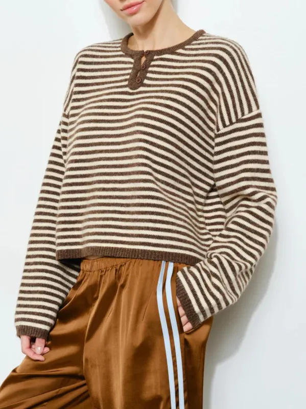 Etta Henley Knit Sweater | Brown Stripe sold by CoutuKitsch