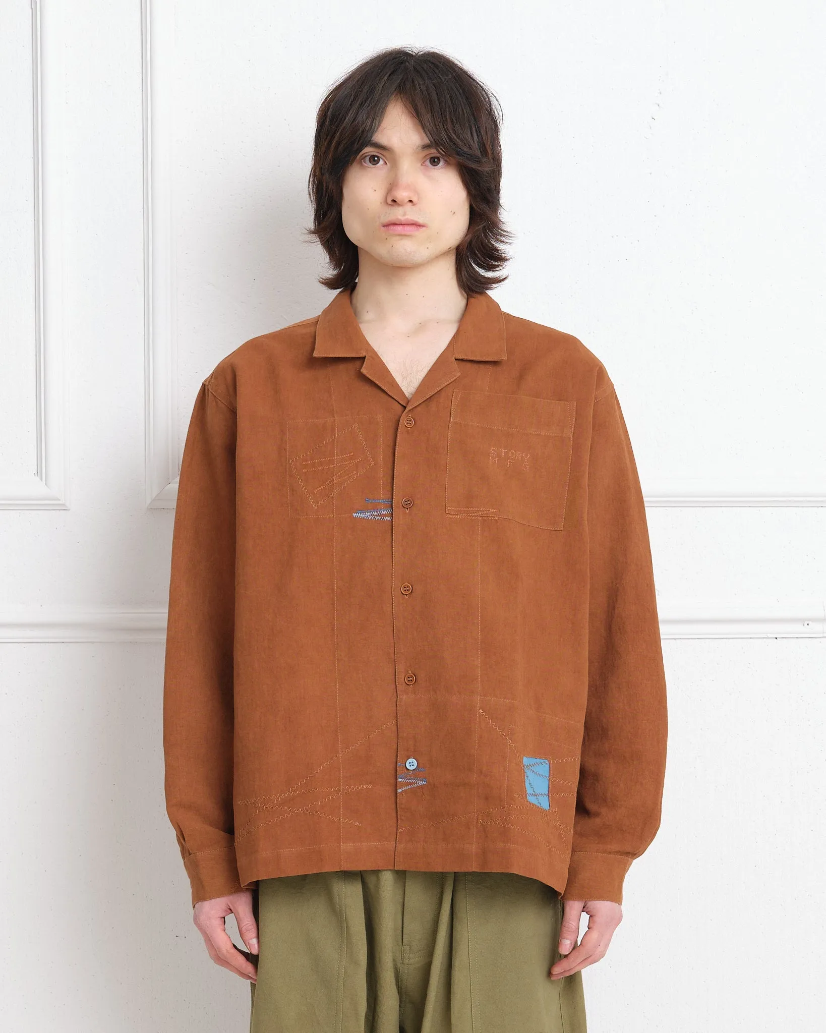 Greetings Shirt LS - Brown Zigzag sold by Story Mfg.