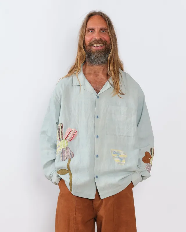 Greetings Shirt LS - Blue Pansy sold by Story Mfg.