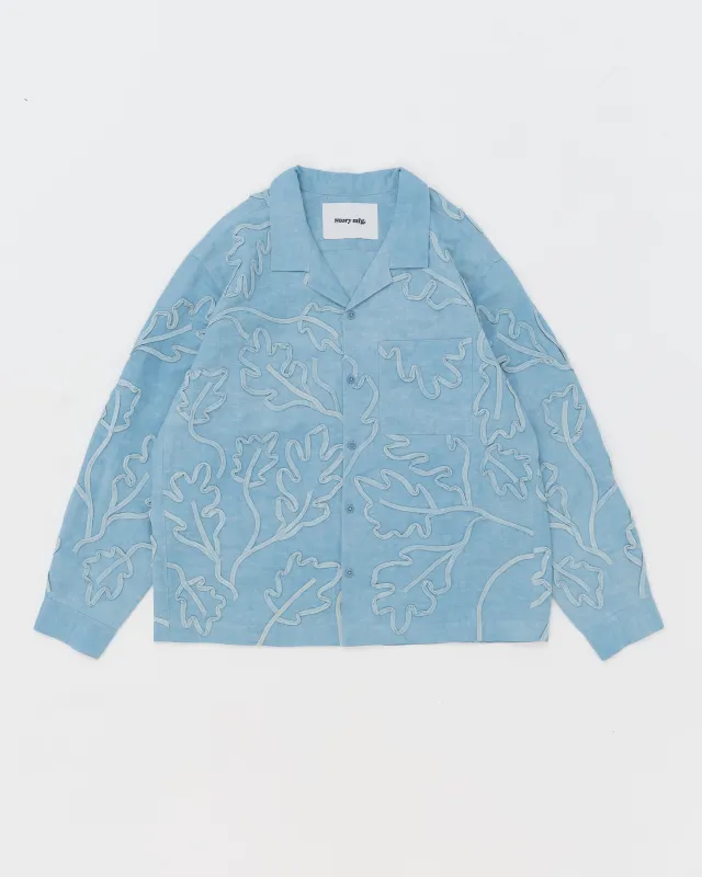 Greetings Shirt LS - Blue Leaf Ribbon sold by Story Mfg.