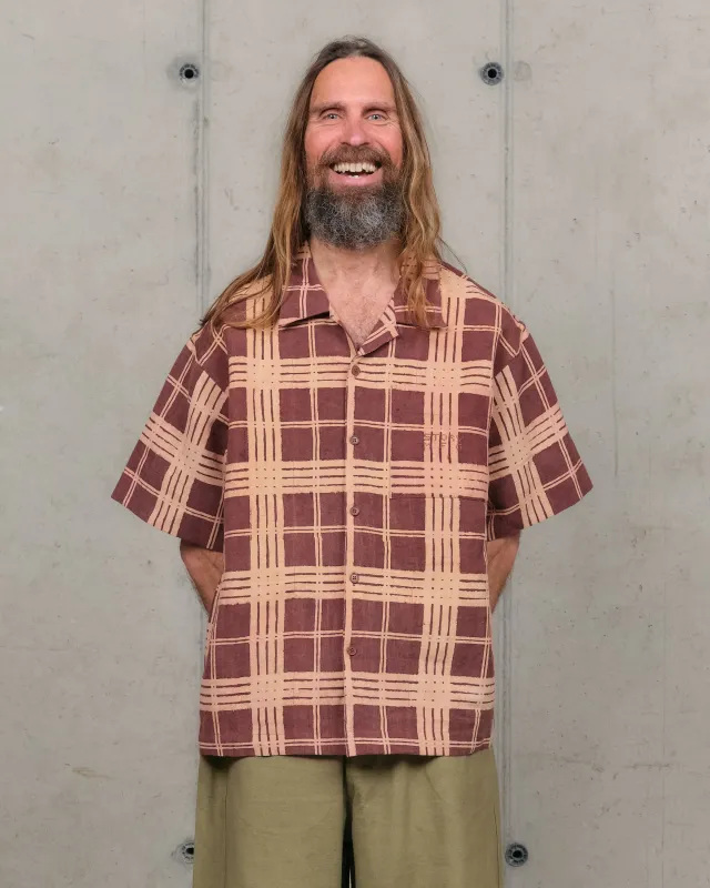 Greetings Shirt SS - Brown Resist Check sold by Story Mfg.