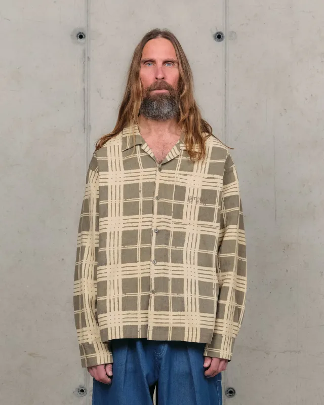 Greetings Shirt LS - Olive Resist Check sold by Story Mfg.