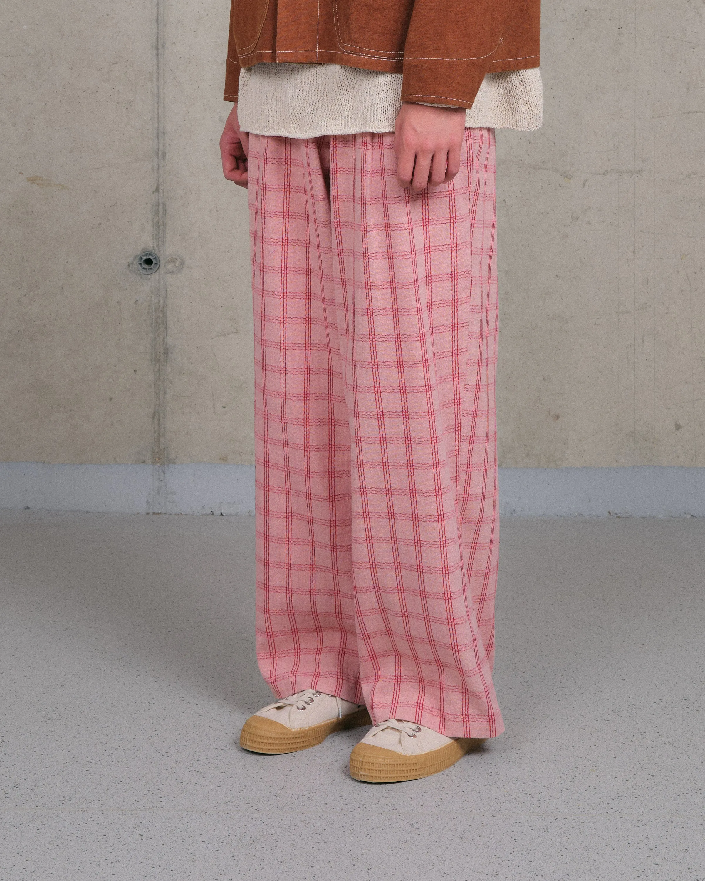 Fenn Trousers - Pink Check Handloom sold by Story Mfg.