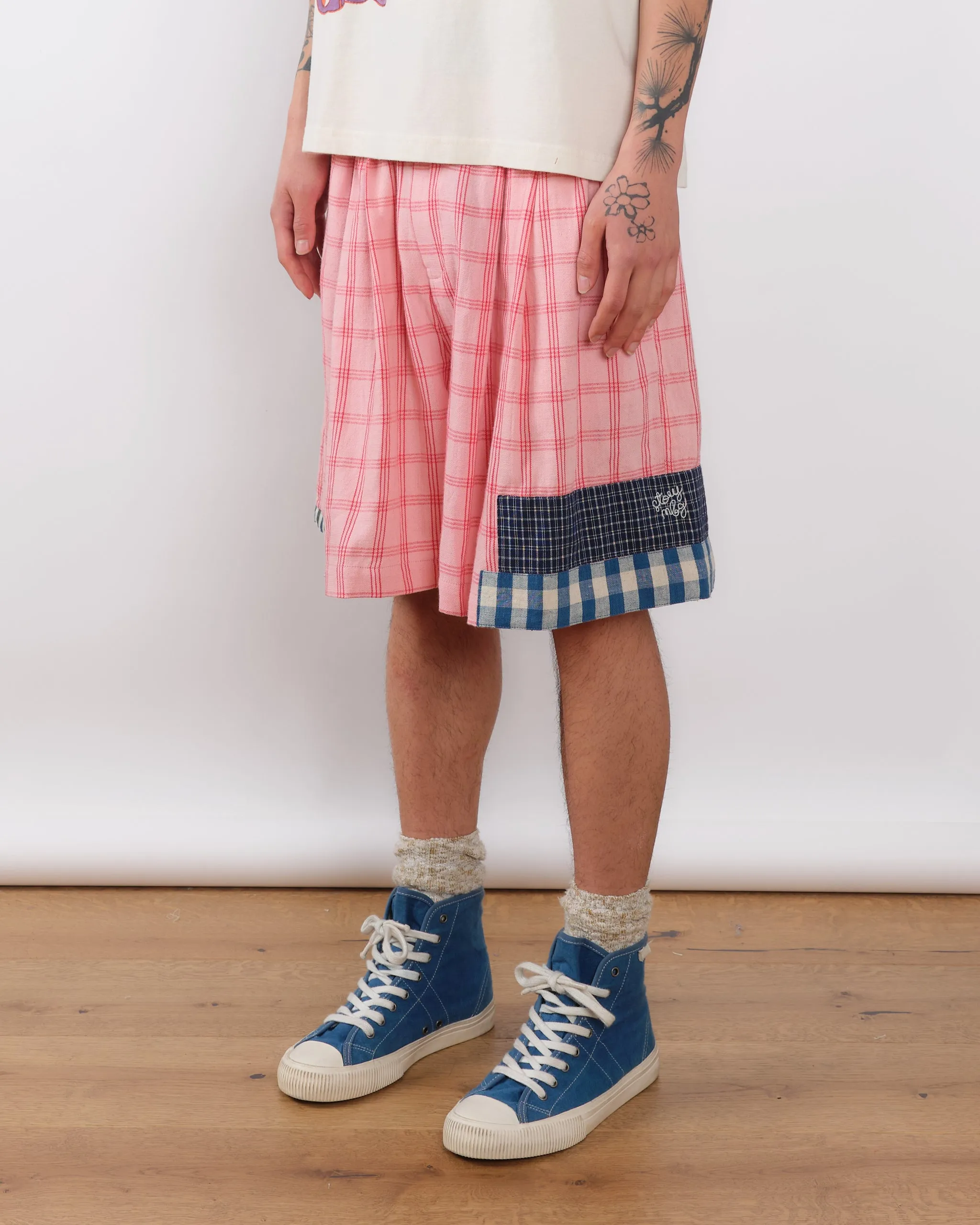 Bridge Shorts - Pink Picnic Handloom sold by Story Mfg.