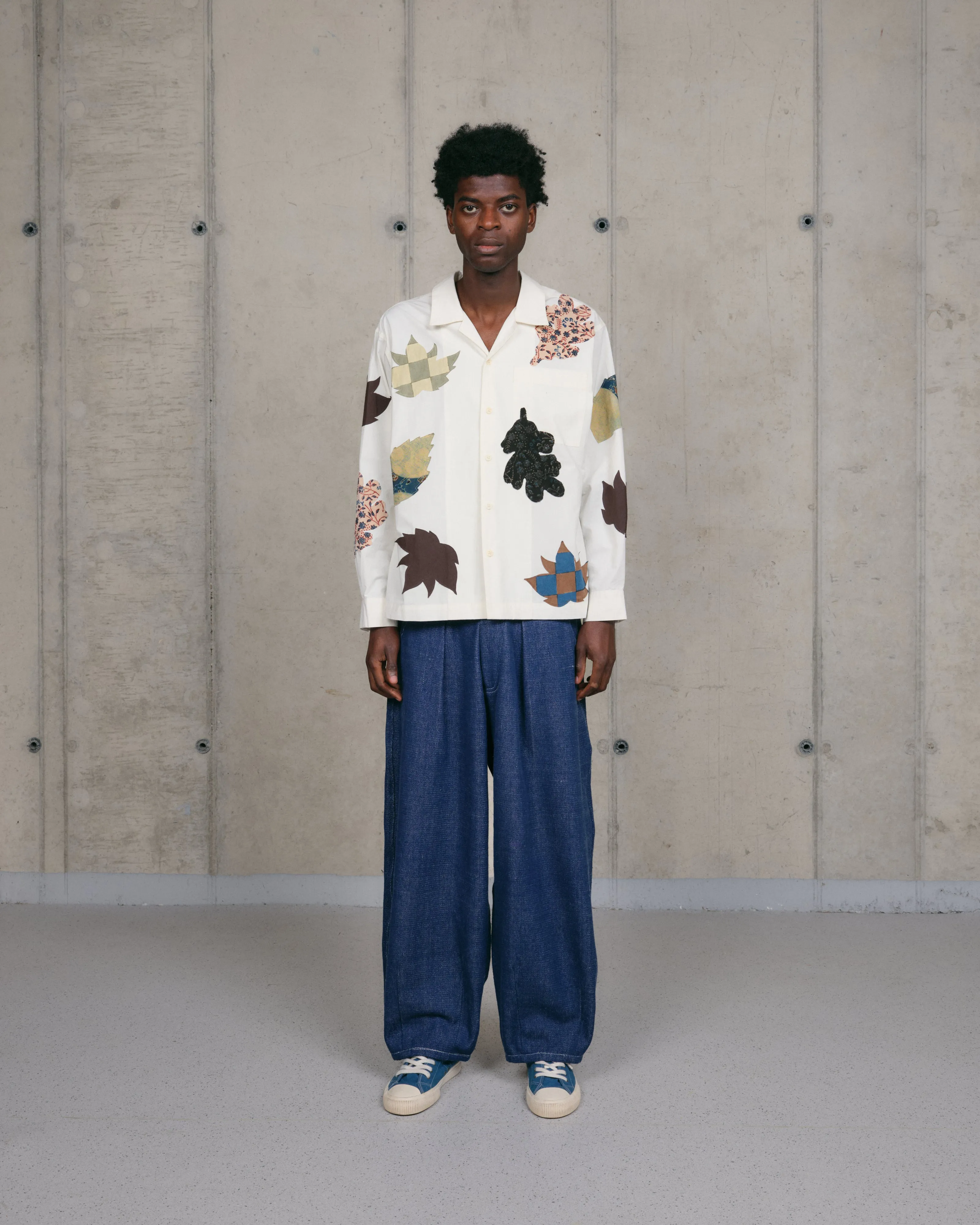 Greetings Shirt LS - Ecru Leaf Scatter sold by Story Mfg. product image thumbnail 4
