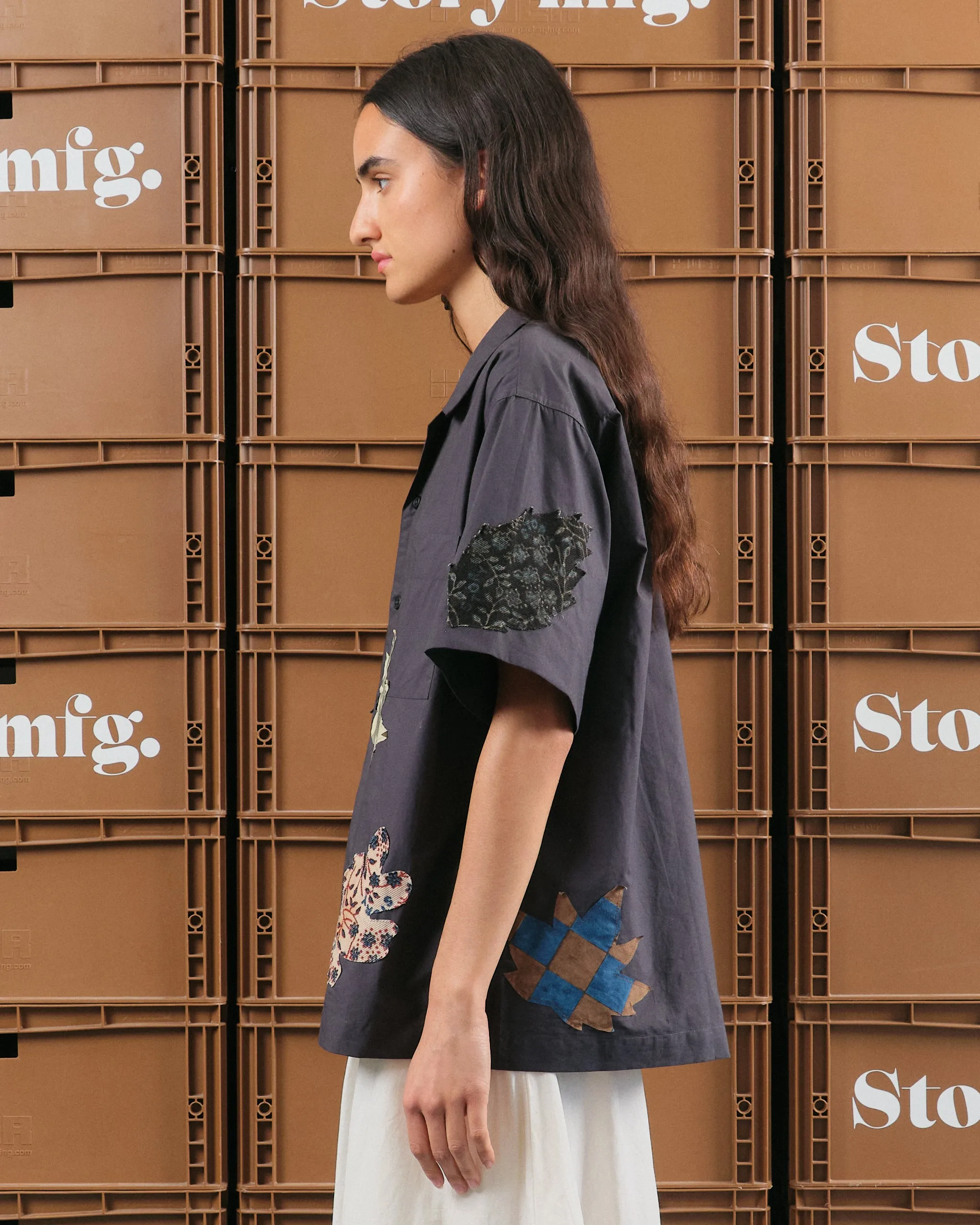 Greetings Shirt SS - Charcoal Leaf Scatter sold by Story Mfg. product image thumbnail 5