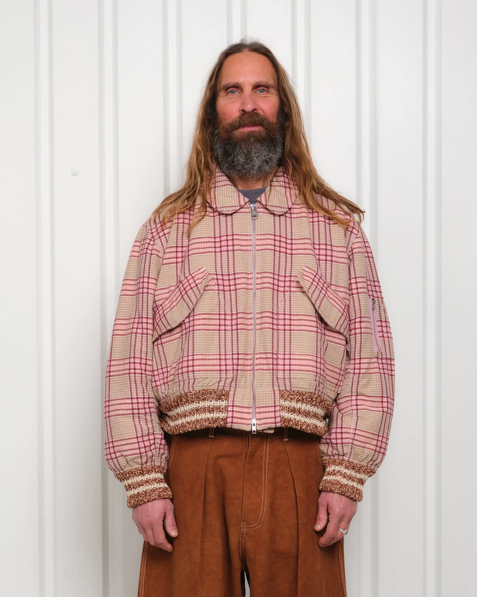 Grain Bomber Jacket - Flora Check Handloom sold by Story Mfg.
