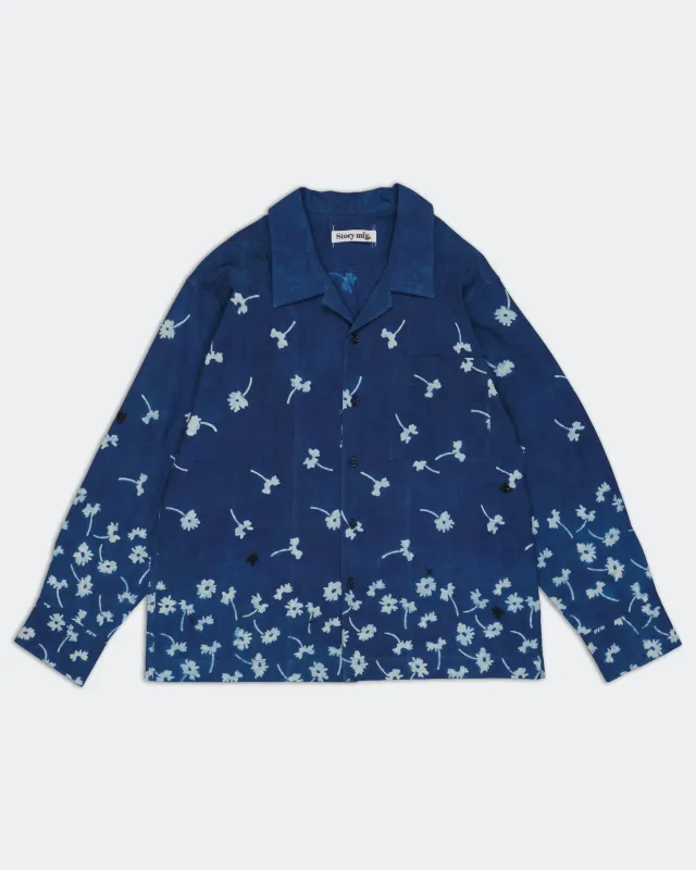 Greetings Shirt LS - Falling Daisy Indigo made by Story Mfg.