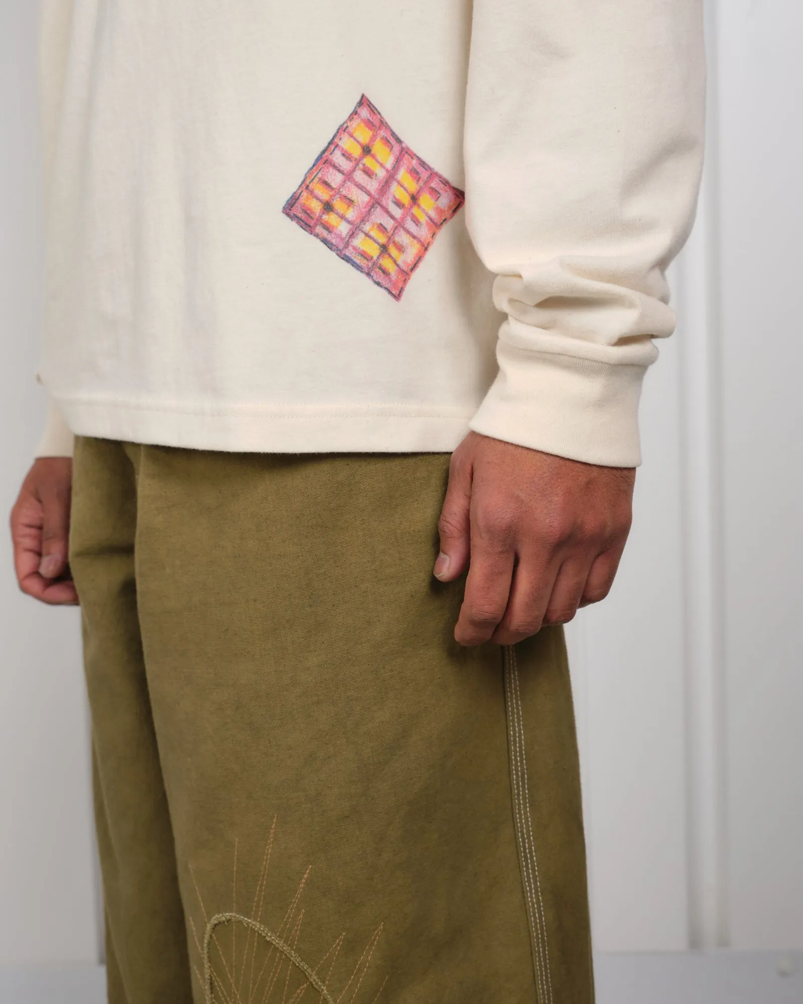 Grateful Tee LS - Ecru Patchwork Bear sold by Story Mfg. product image thumbnail 4