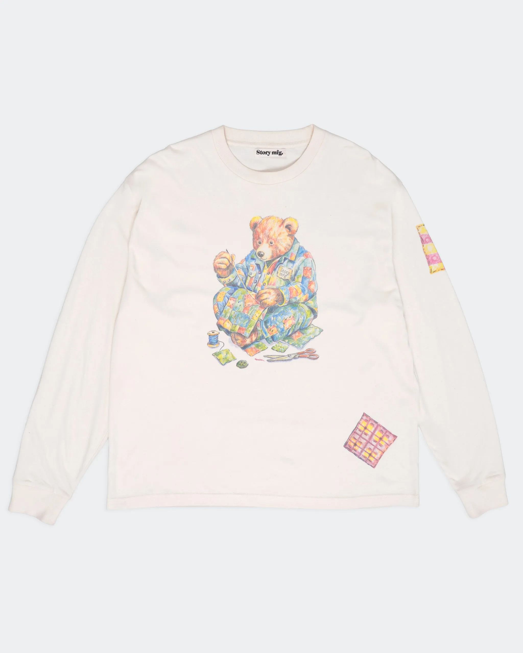 Grateful Tee LS - Ecru Patchwork Bear sold by Story Mfg.